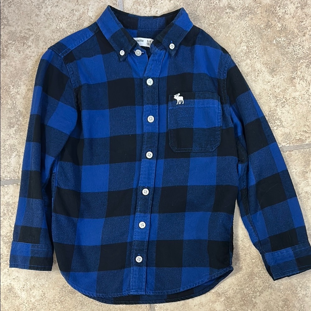Abercrombie Kids Blue Buffalo Plaid Flannel Shirt